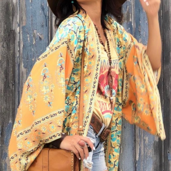 Shop Fig Tops - New Boho Floral Kimono Maxi Duster Cardigan